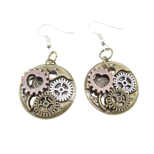 boucles d'oreilles coeur steampunk