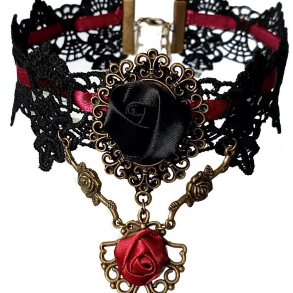 collier gothique fleur rouge