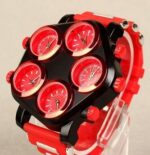 montre rouge multi cadran