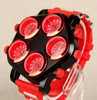 montre rouge multi cadran