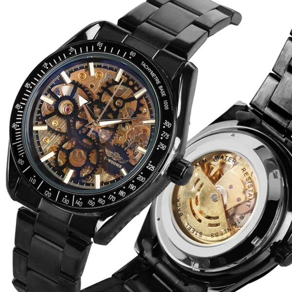 montre squelette noire